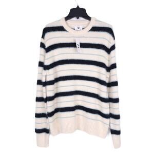 Mode Of One Men's Relaxed-Fit Eyelash Yarn Striped Sweater Dark Ecru XL NWT